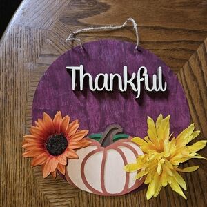 New Handpainted Wooden Door/Wall/Window Fall Thanksgiving Sign Thankful Round